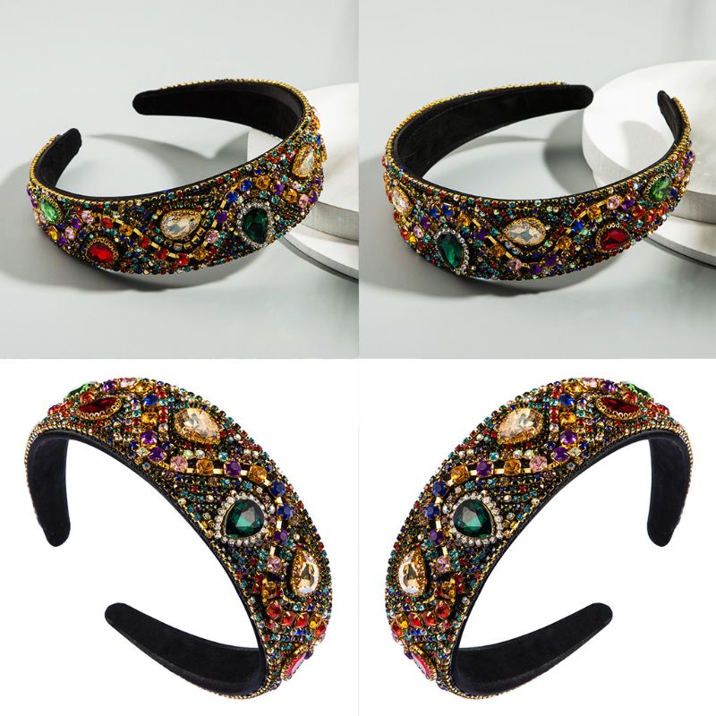 Flgo Băng Đô Đính Đá Hình Giọt Nước Dạng Gợn Sóng Bằng Kim Loại Nhiều Màu Sắc Phong Cách Baroque