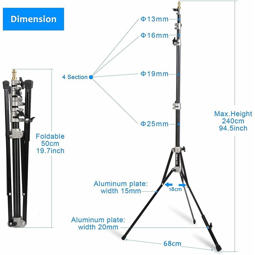 Chân đứng Selens bằng hợp kim nhôm thu gọn được cho vòng đèn hộp hắt sáng