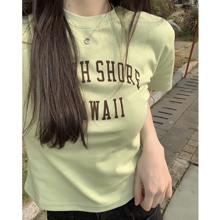 Áo Thun Tay Ngắn Cổ Tròn In Họa Tiết Phong Cách Hàn Quốc Thời Trang Cho Nữ