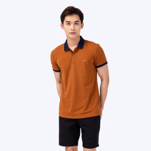 Áo thun polo nam YODY cafe, phông cổ bẻ tay ngắn phối nẹp chất thun cotton bo tay tỉ mỉ, thời trang công sở APM3635