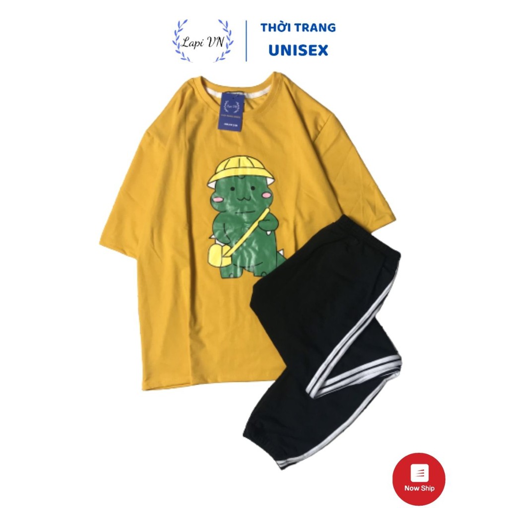 Set Đồ Bộ Quần JOGGER+ ÁO Khủng Long Đội Nón -Lapi VN Vải Thun Cotton Thoáng Mát, Freesize