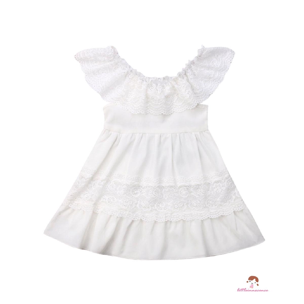 ❤XZQ-1-6Years Summer Toddler Baby Girl Clothes OffShoulder Ruffle Lace Party Dress Sundress