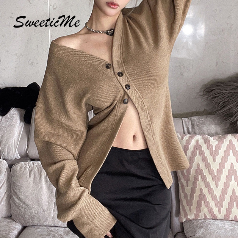 Áo Cardigan Dệt Kim Tay Dài Dáng Ôm Màu Trơn Thời Trang   Quyến Rũ Cho Nữ