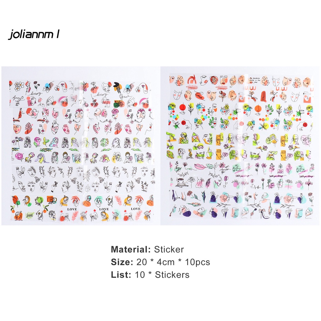 Set 10 Miếng Dán Trang Trí Móng Tay Nhiều Họa Tiết Không Bị Bong Chuyên Dụng Cho Salon