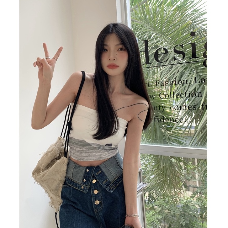 Áo ống ngắn QADCOL in họa tiết phong cách Mỹ cá tính