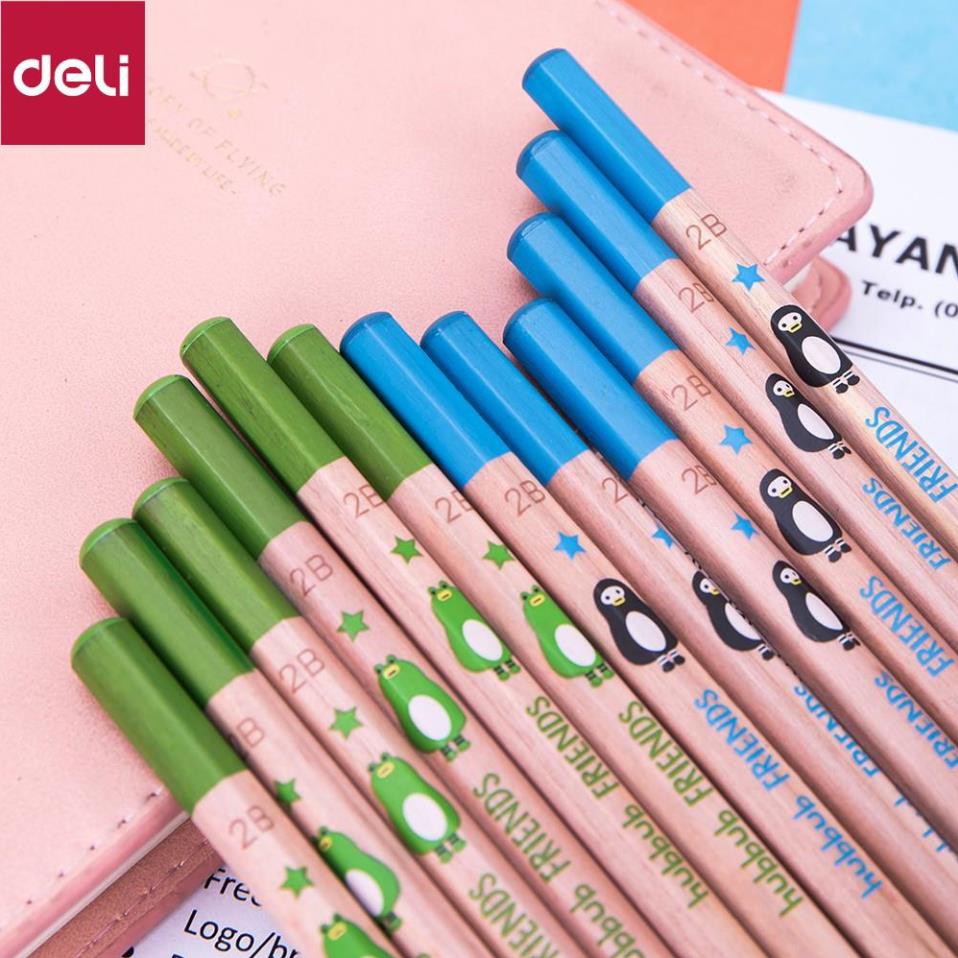 Bút chì 2B Deli - viết chì - họa tiết đáng yêu - 12 chiếc/hộp - WS913 [Deli]