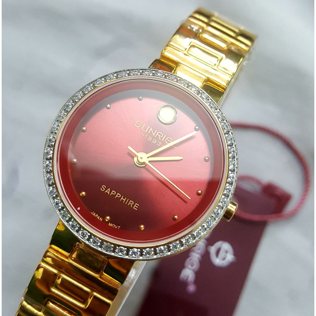 Đồng hồ Sunrise Nữ L9949AA-G-DD kính saphire chống trầy, Mặt đính đá Swa kết hợp dây