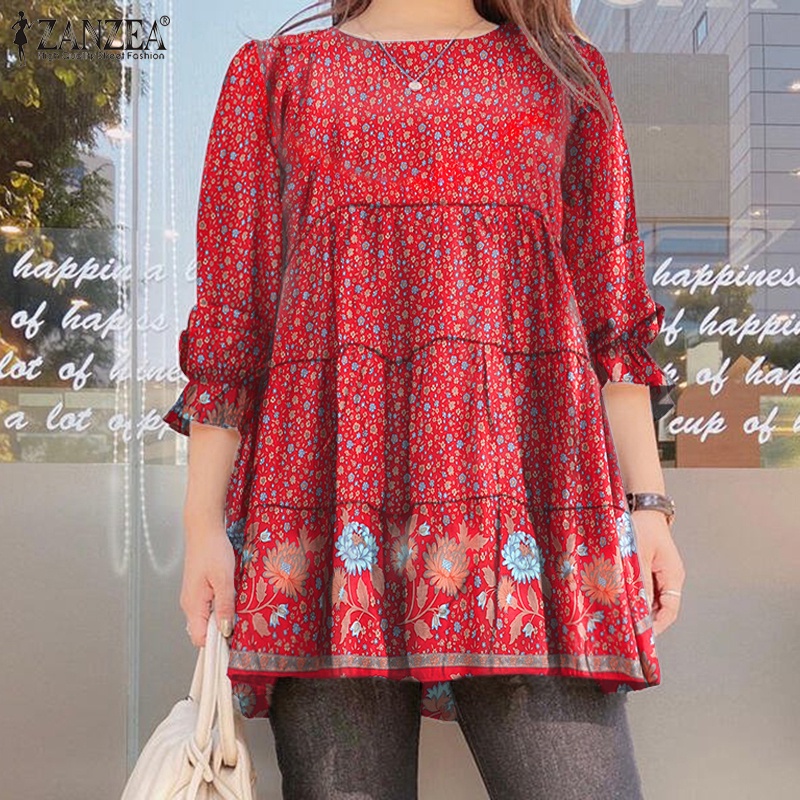 Zanzea Áo Tay Dài Cổ Tròn In Họa Tiết Hoa Dành Cho Nữ
