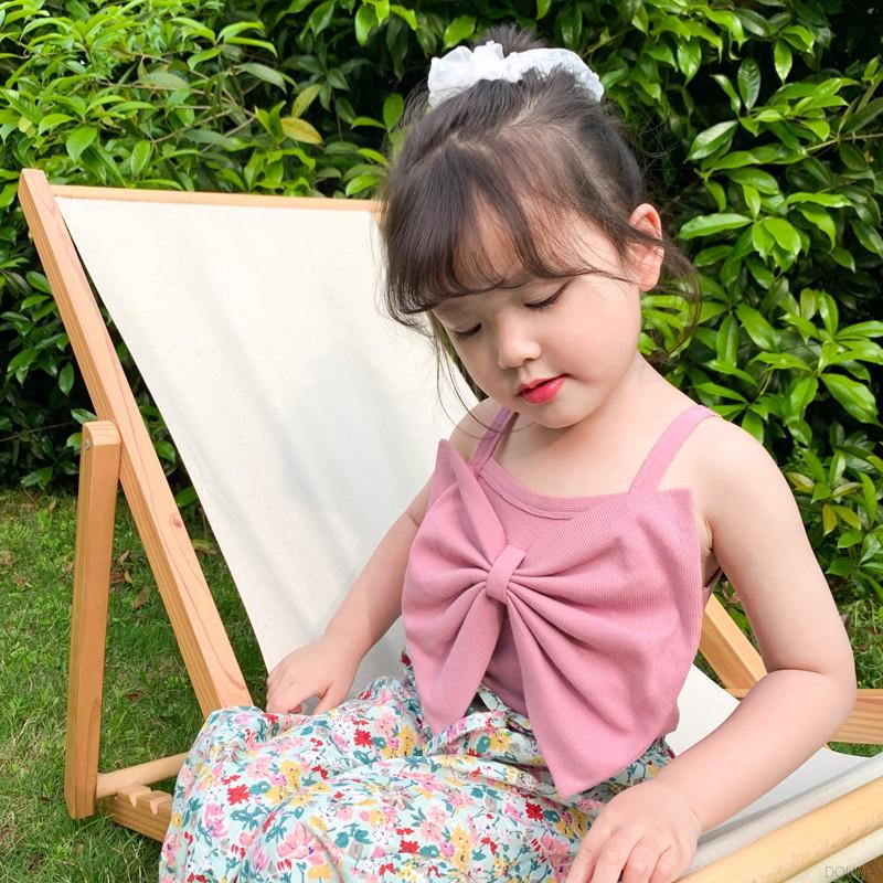 Áo hai dây màu trơn phối nơ xinh xắn phong cách Hàn Quốc cho bé gái