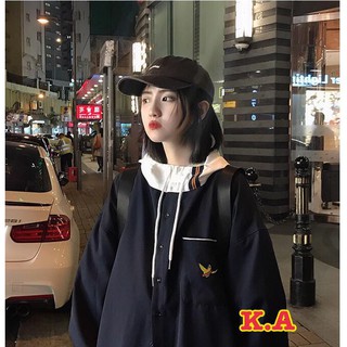 Áo khoác kaki phối mũ trắng bigsize 70kg~ka06