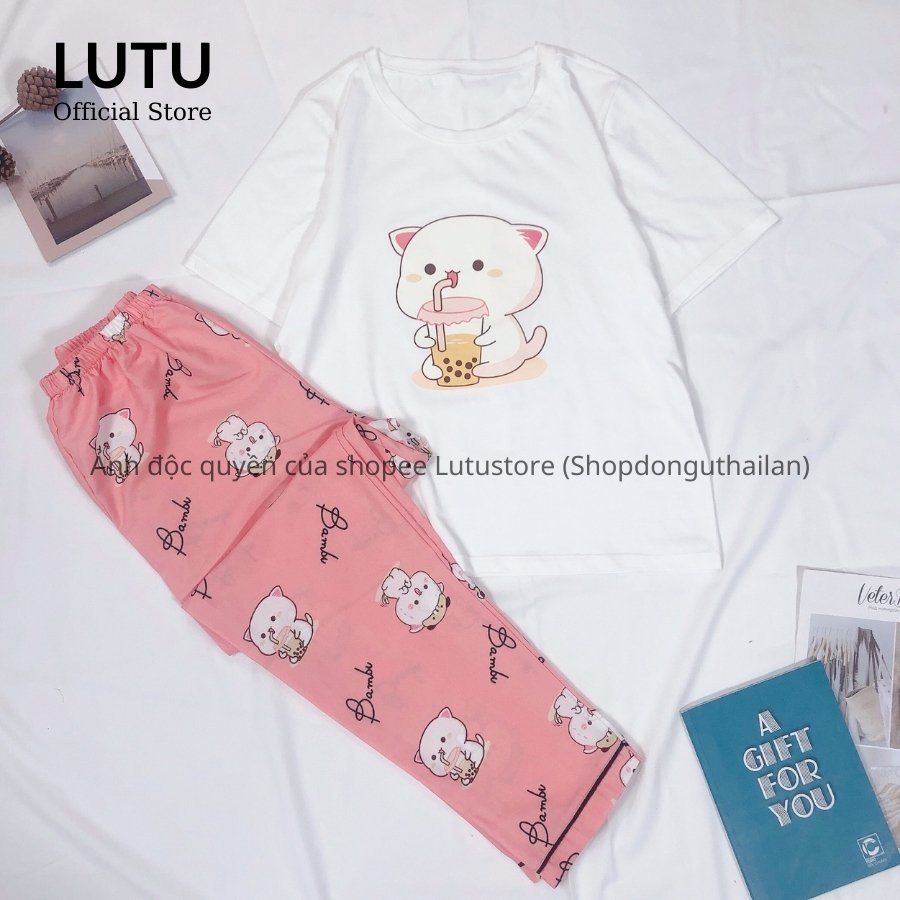 Bộ Pijama Áo Thun Cotton In Hình Quần Dài Kate Thái Họa Tiết Cute