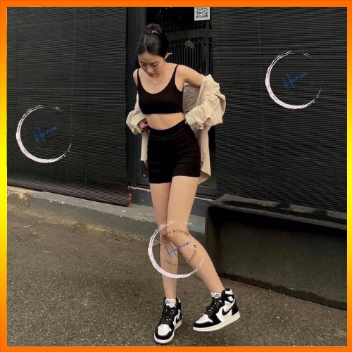 Quần Legging Đùi Biker Short Nữ Nâng Mông Cạp Cao Chất Cotton Dày Dặn Co Giãn Ôm Mông Hack Dáng Hanva