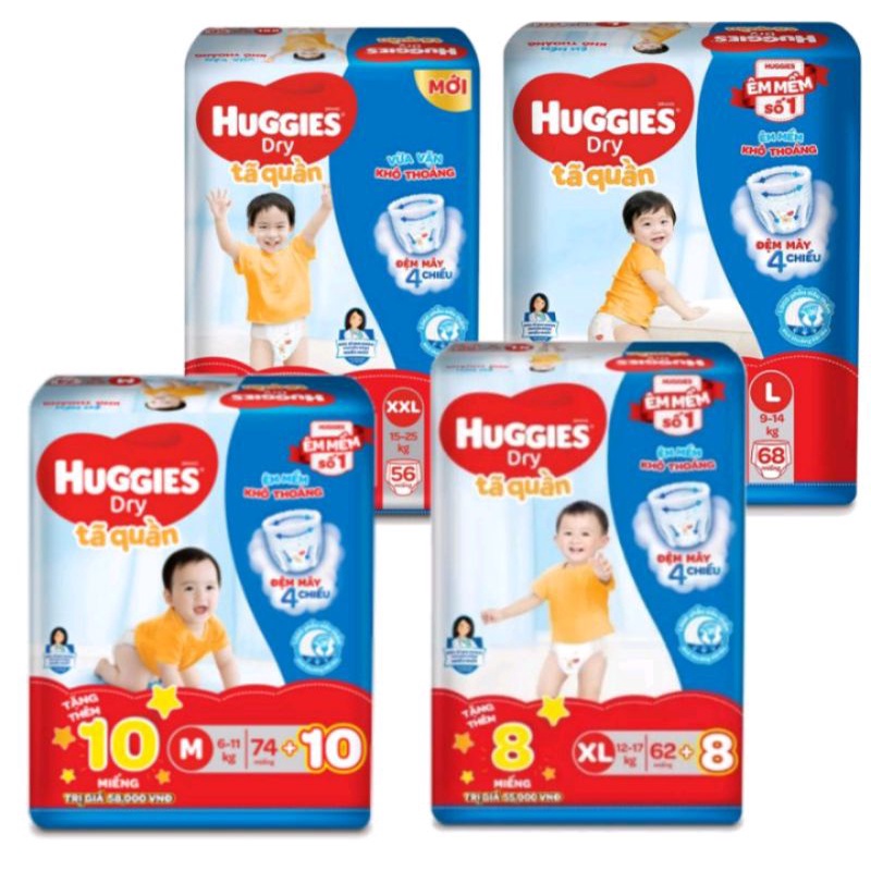 Tã quần Huggies M74/ L68/ XL62/ XXL56 mẫu mới