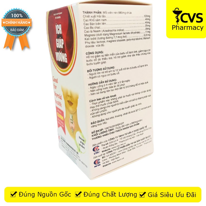 Ích Giáp Vương – Viên Uống Tăng Cường Sức Khỏe Tuyến Giáp Hộp 90 Viên - Cvspharmacy