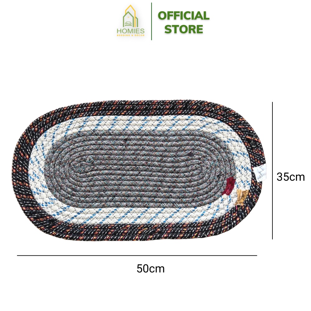 Thảm Chùi Chân Oval HOMIES Bedding &amp; Décor Chất Liệu Thủ Công Siêu Thấm - Kích Thước 35cm x 50cm