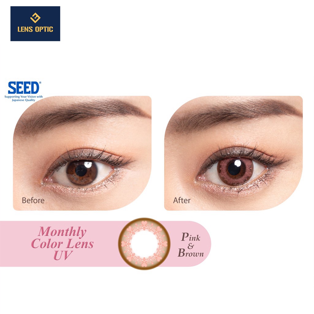 Kính áp tròng 1 tháng SEED có màu Pink Brown có độ cho mắt cận - Lens Optic