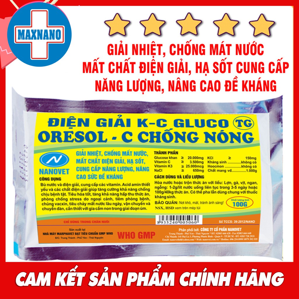 Gói 100g CHỐNG NẮNG NÓNG - ĐIỆN GIẢI GLUCO-K-C TG ORESOL-C cung cấp chất điện giải, giải nhiệt chống nắng nóng