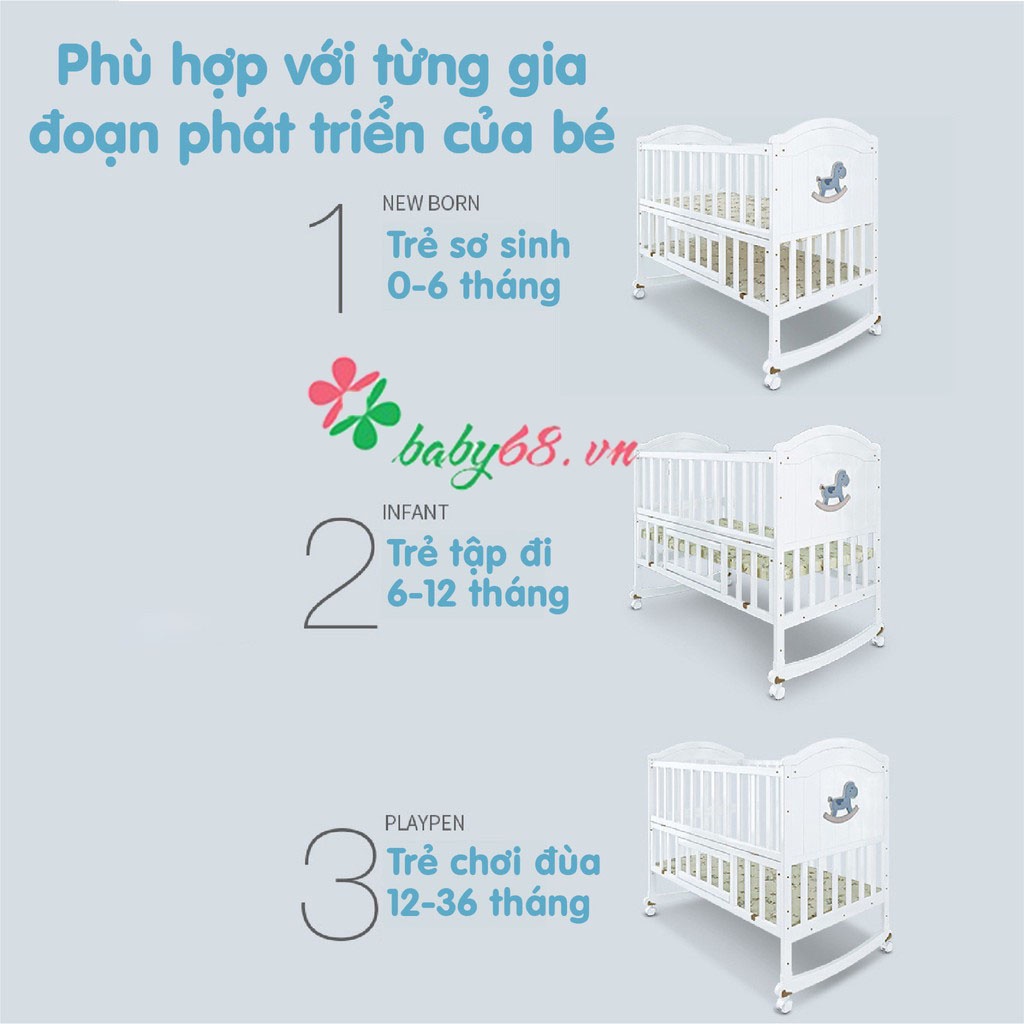 Nôi cũi giường Umoo 2 tầng, cũi gỗ thông 5in1 đa năng cho bé 3 tặng kèm bánh xe