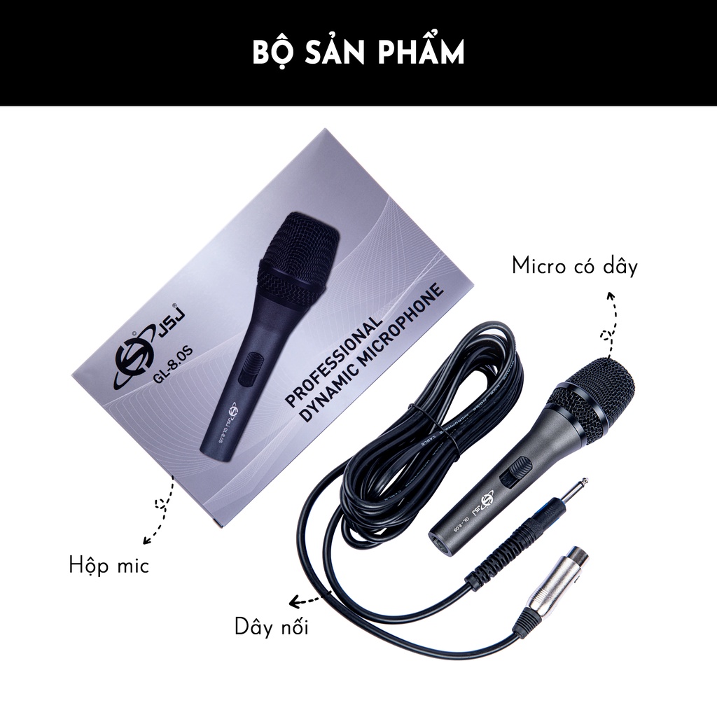 Micro karaoke có dây JSJ GL 8.0S thiết kế lưới tản nhiệt cổ điển giảm tạp âm chống nhiễu thân kim loại được phủ nhám