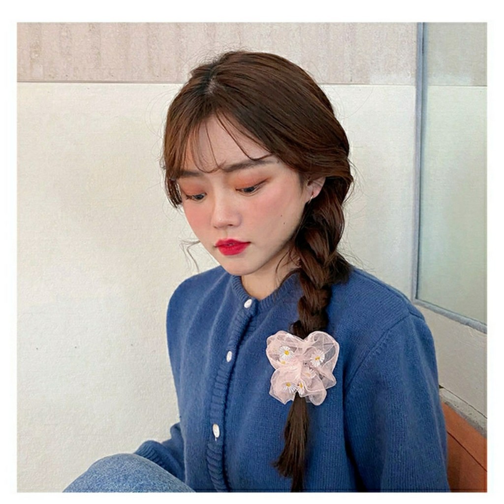 Dây buộc tóc vải srcunchies họa tiết hoa cúc phong cách Hàn Quốc cho nữ T026