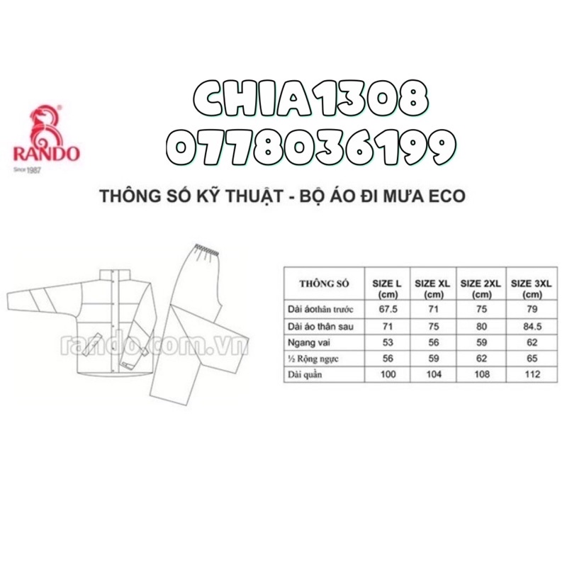 Áo mưa bộ ECO của Rando( Sỉ inbox)