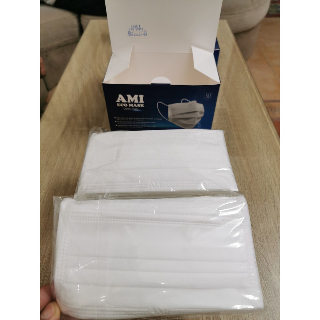 Combo 10 hộp khẩu trang y tế Ami màu trắng 4 lớp (50 chiếc / 1 hộp)
