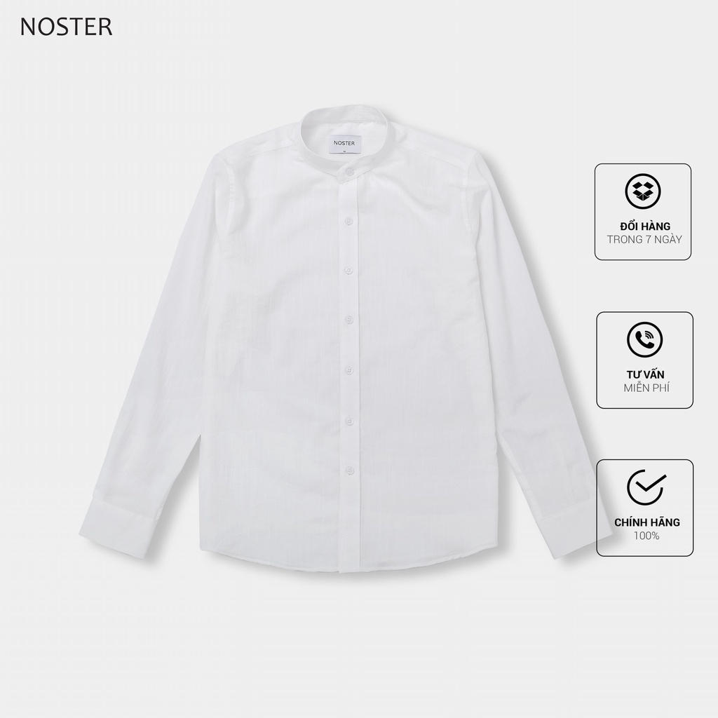 Áo sơ mi nam dài tay cổ tàu, vải linen mềm mại, kiểu dáng basic - Thương hiệu NOSTER mã ASM1112