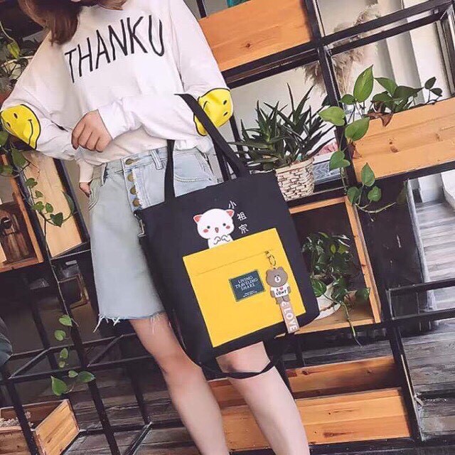 [Mã WAMT2405 giảm 10K đơn 0K] Túi Nữ Tote Vải Quai Vai Nhiều Hình Cute Đi Học Thêm Hoặc Đi Chơi