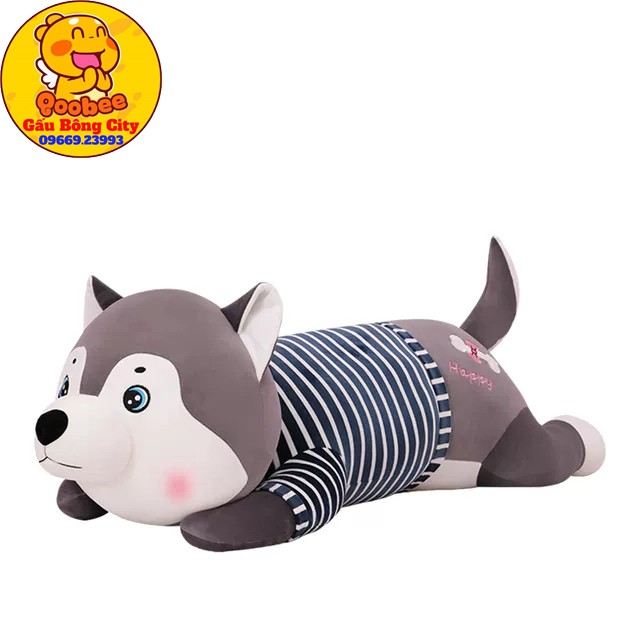 Gấu Bông Gối Ôm Chó Husky Áo Kẻ Bông Siêu Dễ Thương Quà Tặng Dành Cho Bé