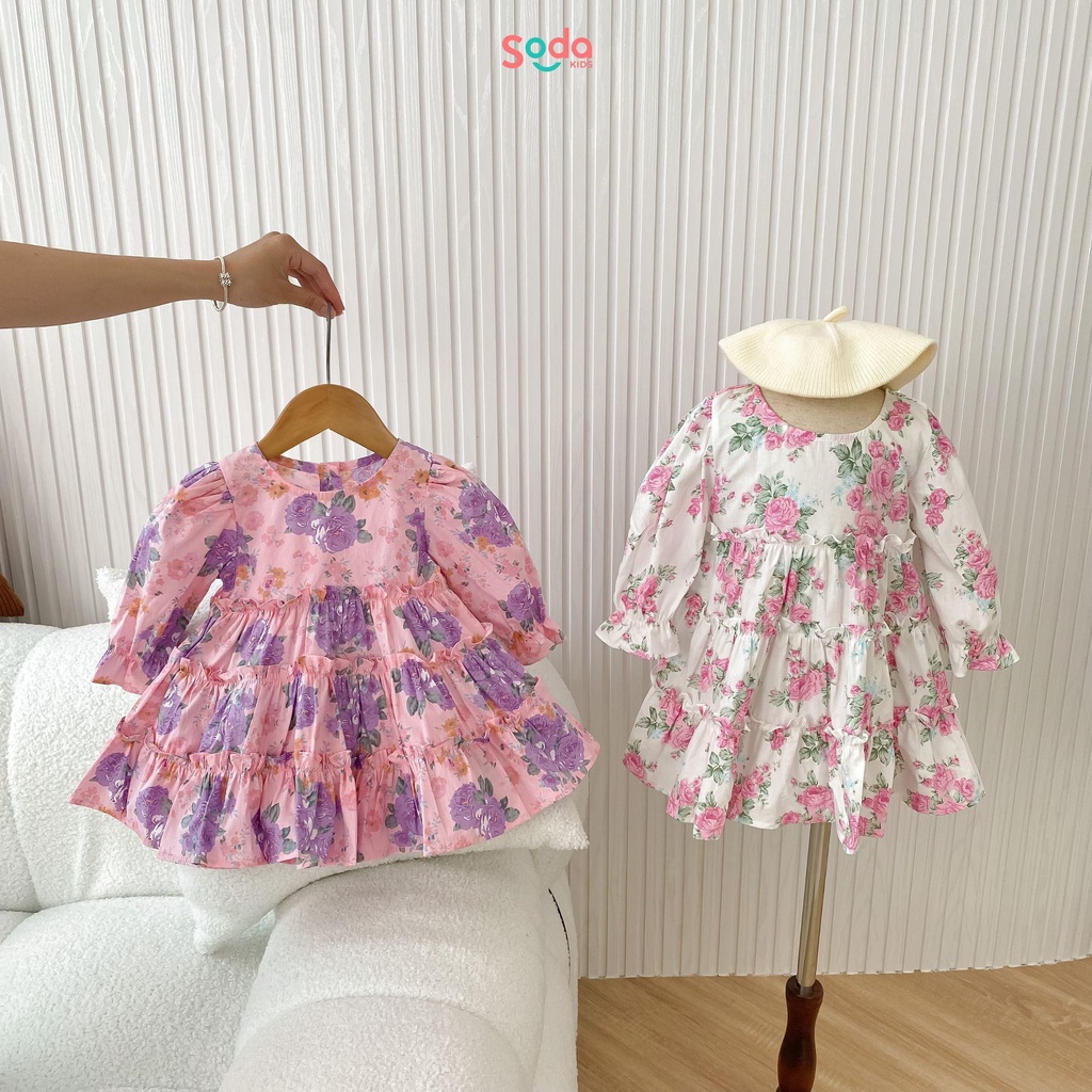 Váy bé gái Moza dress SODA KIDS chất liệu thô mềm, thiết kế xòe tầng tiểu thư babydoll, tay bồng