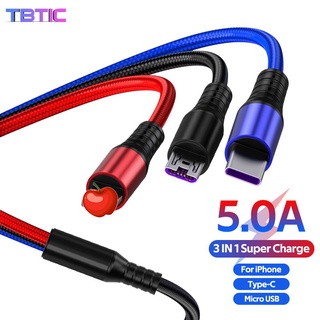 TBTIC Dây cáp sạc nhanh 5a 3 trong 1 dành cho Iphone 11 12 Mini 11 Pro X Xs Max Android Huawei Mate 20 30 Pro P20 P30 P30 Pro