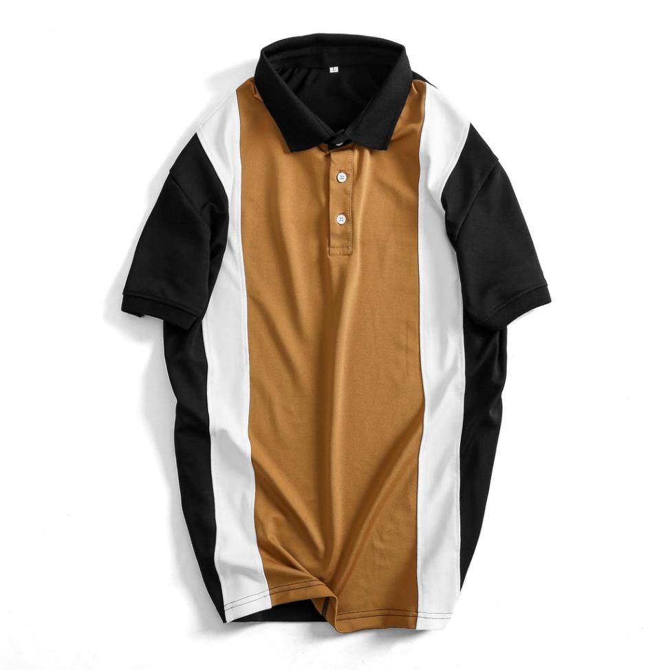 Áo Polo Nam đẹp FEEL GOOD basic -Áo thun nam có cổ trụ bẻ, phối sọc dọc cà phê đen trắng vải cá sấu cao cấp giá rẻ *