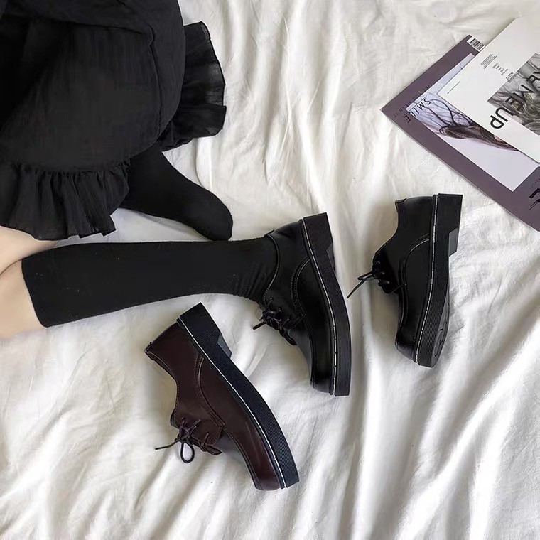M56 Giày Ulzzang buộc dây da mềm phong cách Hàn Quốc thu đông