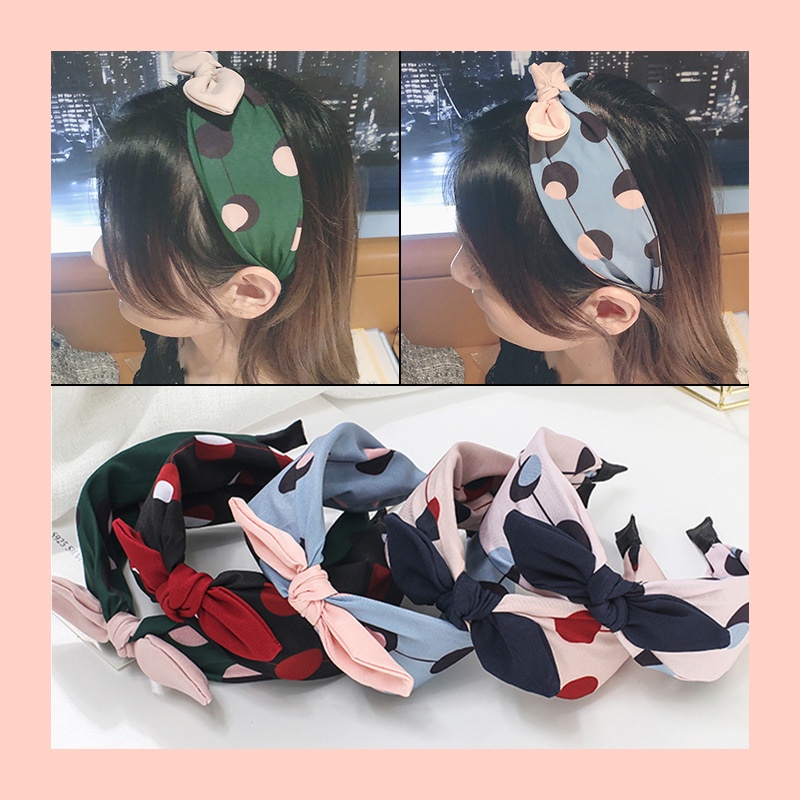 Băng Đô Cài Tóc Thắt Nơ Họa Tiết Chấm Bi Màu Sắc Ngọt Ngào Phong Cách Hàn Quốc