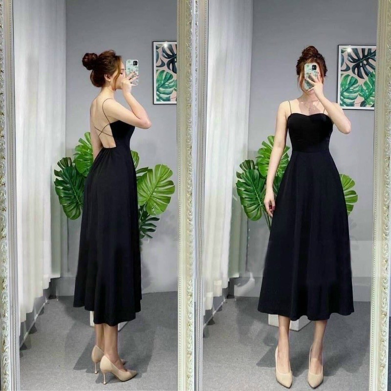 váy maxi đen hở lưng chéo (Sẵn tại shop )