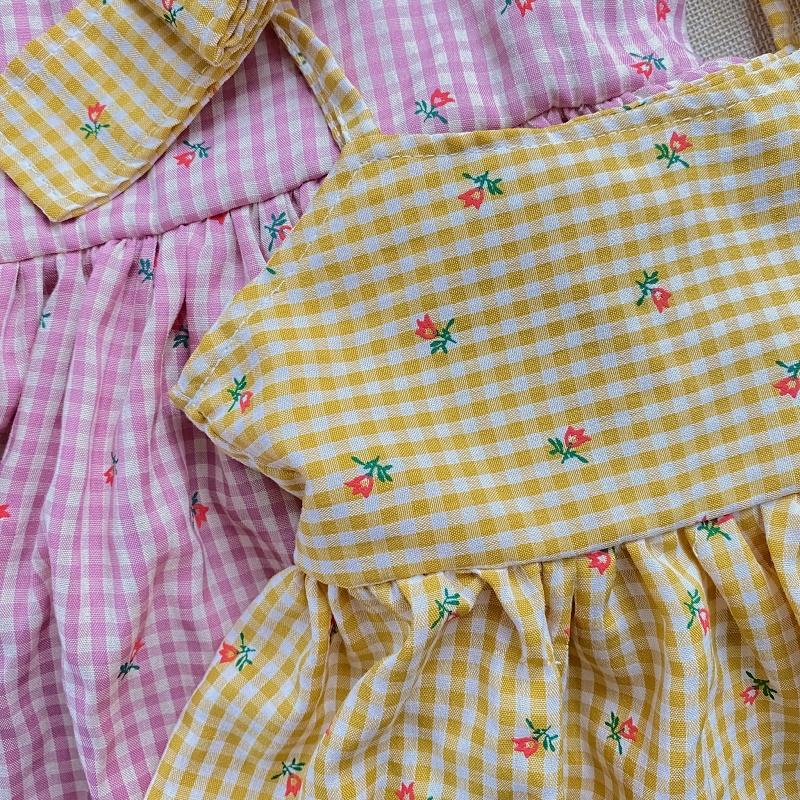 Váy cho bé gái 2 dây caro hoa nhí nơ vai sơ sinh 1 2 3 4 tuổi MINTSCLOSET Mint's Closet - GV0067