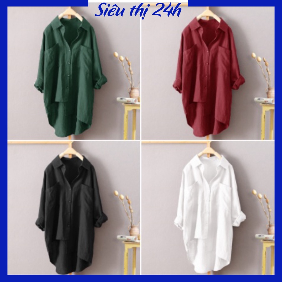 Áo sơ mi nữ dài tay form rộng bigsize chất liệu đũi Siêu thị 24 giờ, kiểu dáng độc lạ, sang chảnh SMH.31