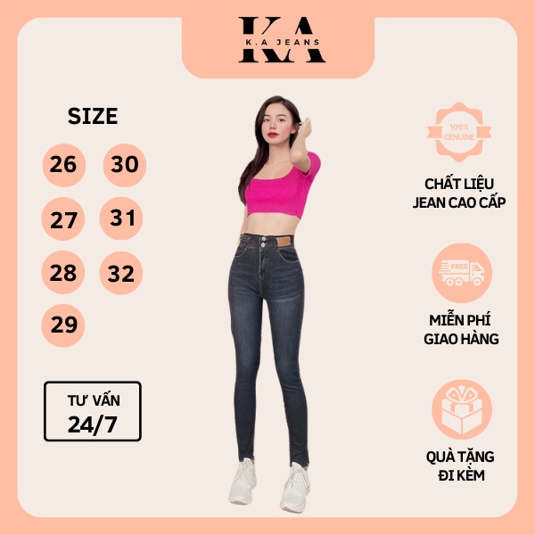 Quần jean nữ lưng cao dáng ôm, chất cotton co giãn 4 chiều QD010- K.A Jeans