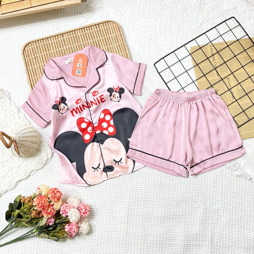 Bộ Đồ Ngủ Lụa Cho Bé, Bộ Pijama Lụa Latin Cộc Tay In Hoạt Hình 3D Dễ Thương Từ 13-35kg - Boody - BPN35