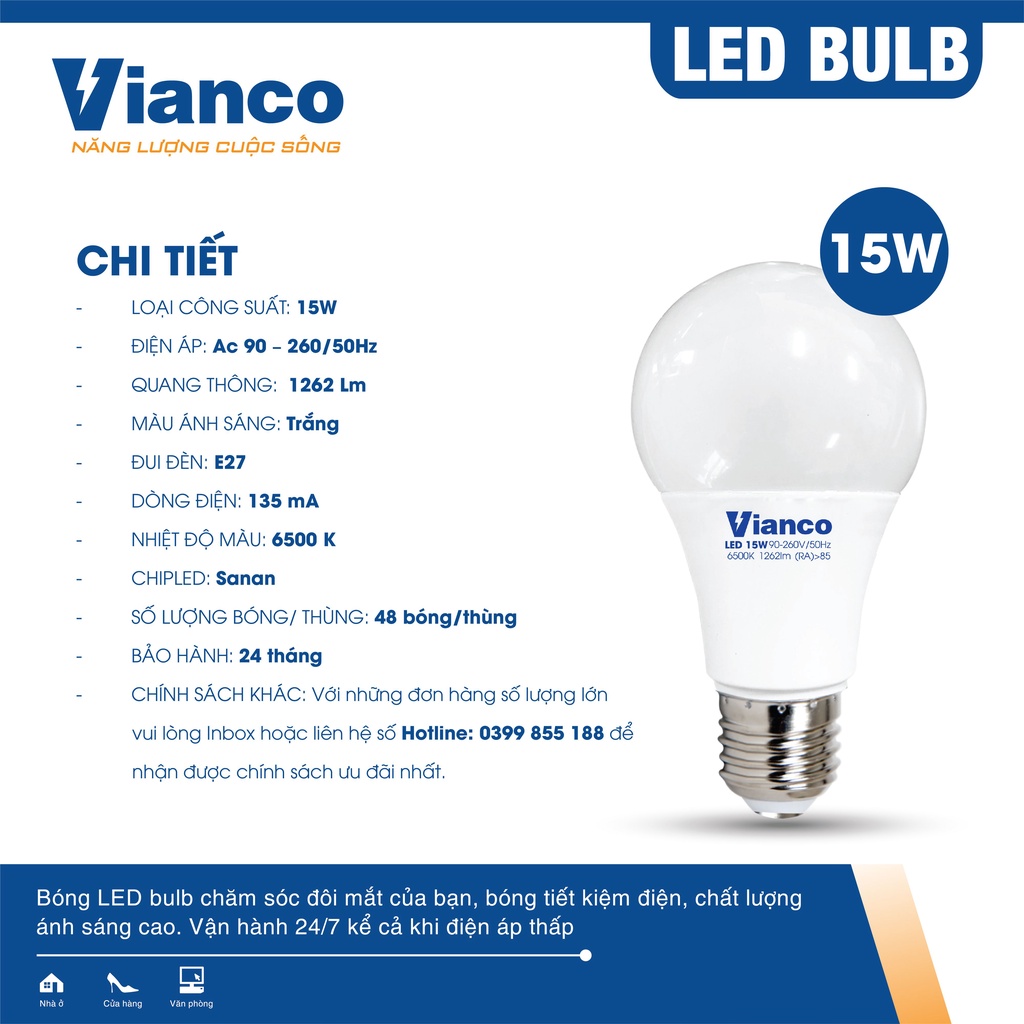 Bóng Led Bulb Tròn VIANCO Được Thiết Kế Nhỏ Gọn, Dễ Dùng, Siêu Tiết Kiệm Điện Năng