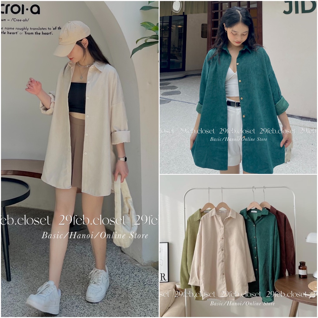 [Ảnh thật/Video] Áo sơ mi nhung tăm oversize dài tay - 29feb.closet - A75
