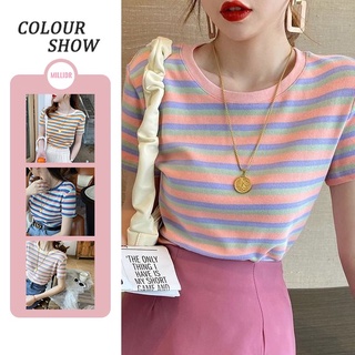 Áo thun 95% cotton kẻ sọc thời trang hè 2021 xinh xắn cho nữ - hàng nhập khẩu