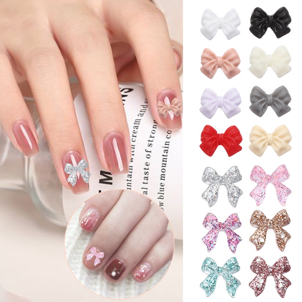 Bộ 20 Nơ Đính Móng Tay 3D Bằng Nhựa Resin Thời Trang|Phụ Kiện Trang Trí Móng Tay Xinh Xắn
