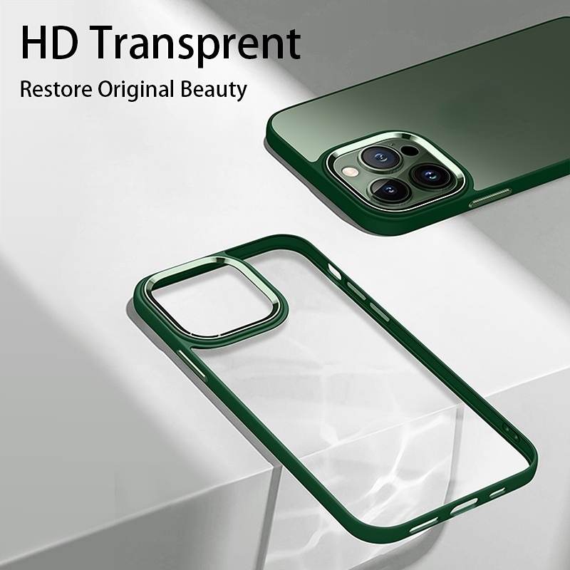 Ốp Điện Thoại Silicon Trong Suốt Viền Kim Loại Chống Sốc Cho iPhone 14 13 12 14 Pro max