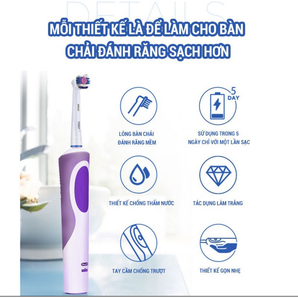 [Hàng Chính Hãng] Bàn chải điện oral b D12 Vitality, bàn chải đánh răng sạc điện, dùng pin AA hẹn giờ 2 phút