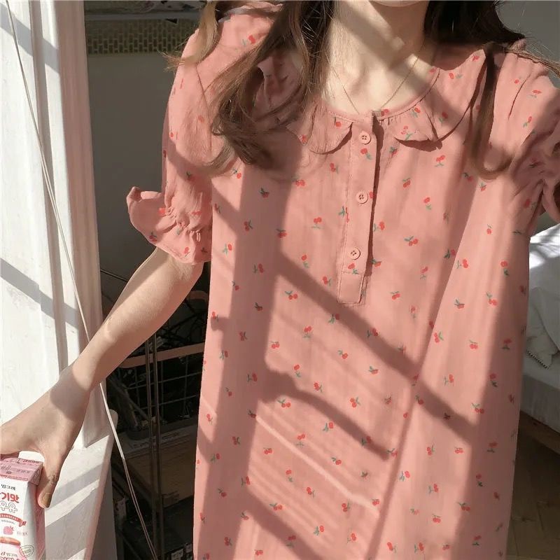 Korea sweet pajamas women summer net red cute princess style nightdress girls can wear home clothes outside long comfortable dress | BigBuy360 - bigbuy360.vn
