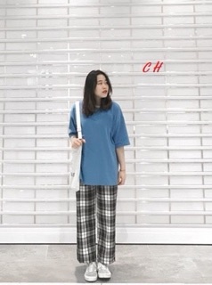 Sét áo thụng trơn + quần kẻ đen CH12