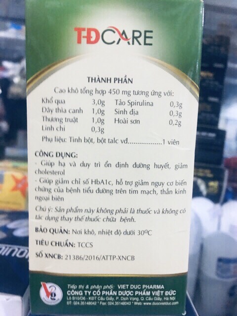 TDCare (giúp hạ đường huyết và cholesterol, hỗ trợ giảm nguy cơ biến chứng của bệnh tiểu đường)