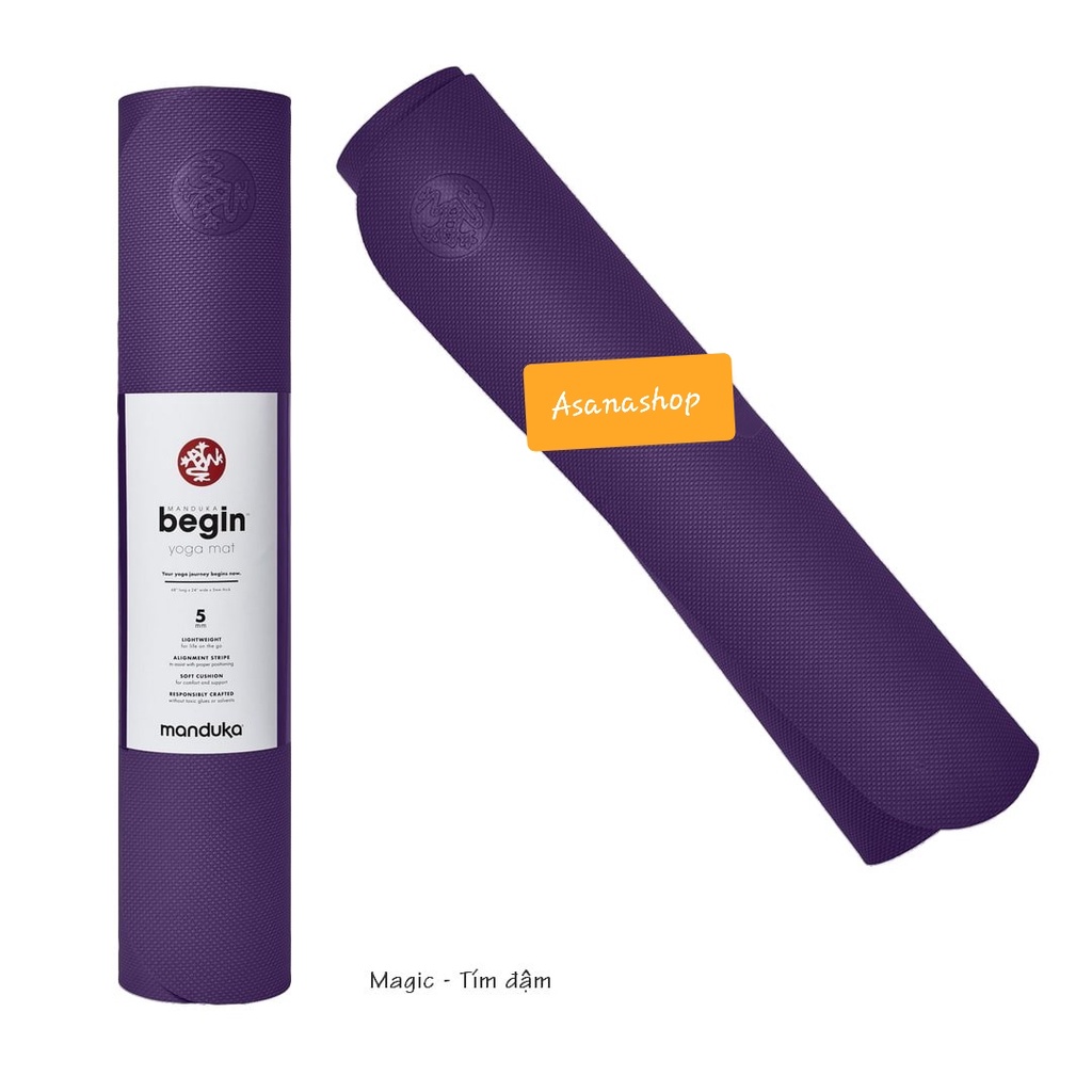 Thảm Yoga TPE Cao Cấp, Manduka Begin, Dày 5mm, Định Tuyến, Nhẹ, Độ Bám Cao, Dùng Được Cả 2 Mặt, Manduka Mỹ