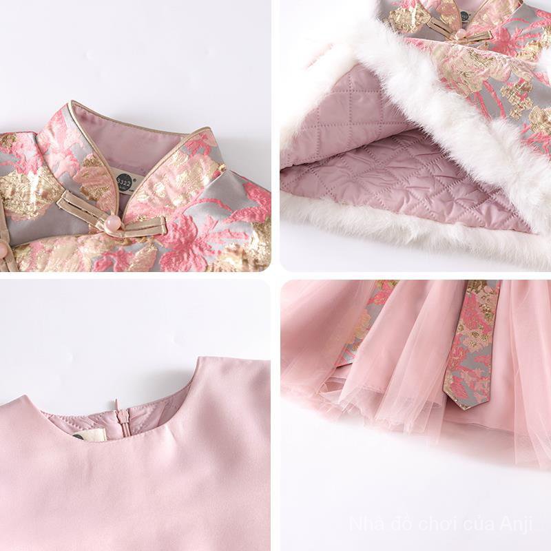 Hanfu Chinese Style Girl Vest Dress Winter Clothing Suit Children